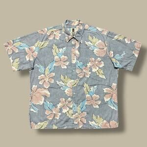 Vintage Hawaiian Shirt Pastel Floral Print Tori Richard Cotton Large